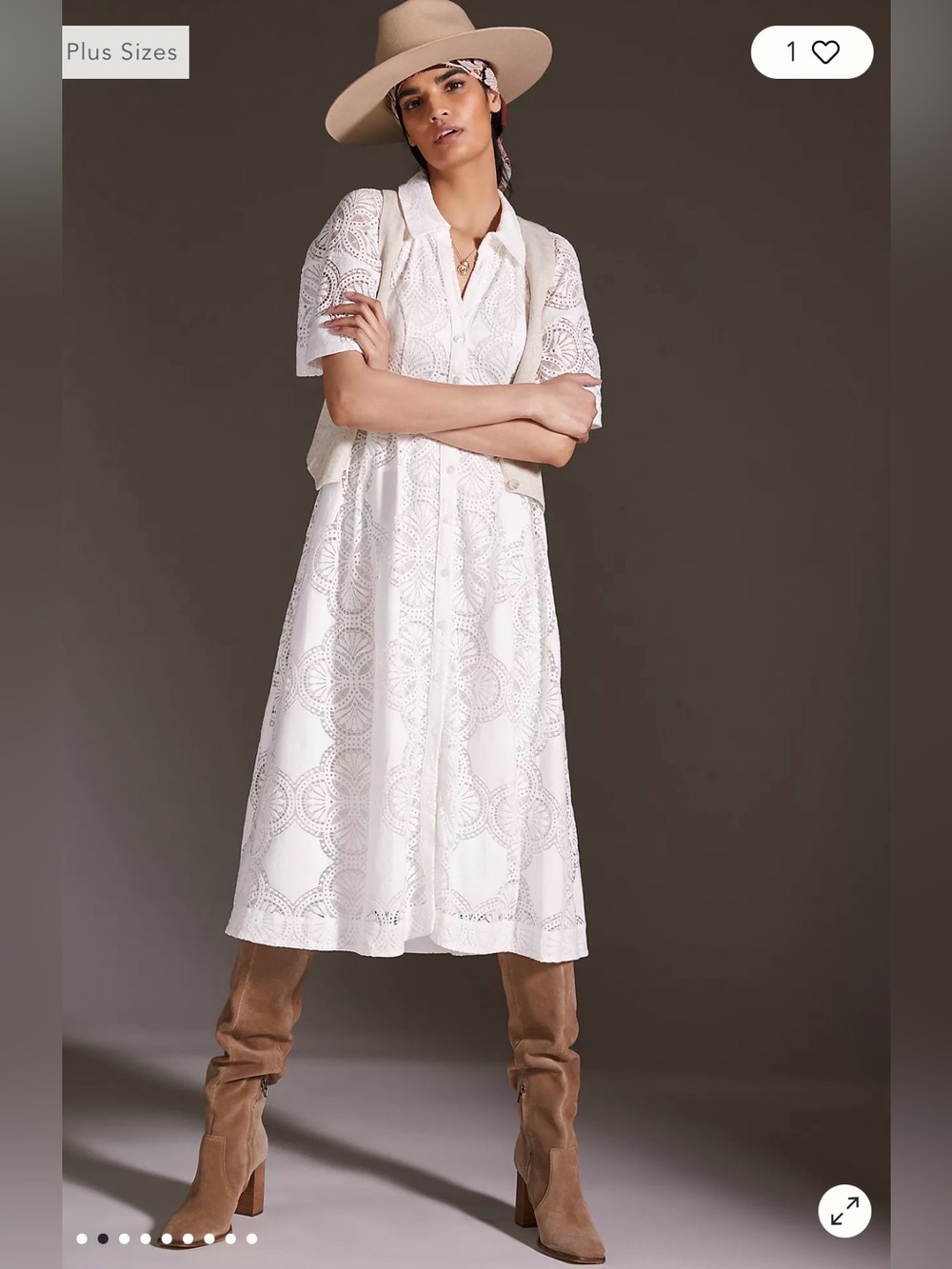 Anthropologie Maeve White Eyelet Midi Shirt Dress Size US 4 / UK 8 / EU 36